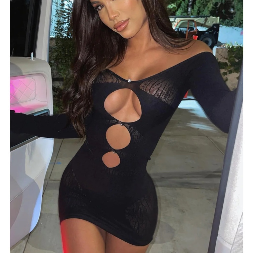 White Fox One Of A Kind Long Sleeve Mini Dress Black